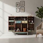 Mango Wood Peetz Royal Stylish Bar Cabinet with Wine Glass Storage for Living Room | Chestnut Finish 