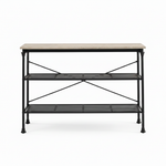 Modern Console Table with Light Brown Ceramic Marble Top & Black Metal Frame, Narrow Entryway Accent Table for Hallway, Foyer, Living Room and Behind Couch 