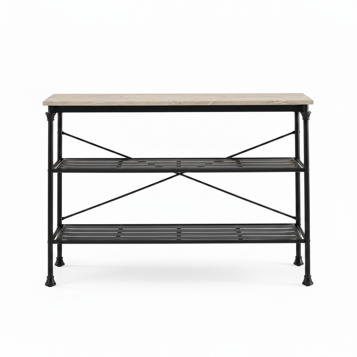Translation missing: en.Modern Console Table with Light Brown Ceramic Marble Top &amp; Black Metal Frame, Narrow Entryway Accent Table for Hallway, Foyer, Living Room and Behind Couch 
