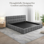 Katence Elegant Linen Platform Bed with Upholstered Headboard and Solid Frame Stability Beige Fabric 