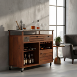 Mango Wood Jacka Wine Storage Stylish Bar Cabinet for Bar Decoration | Brown Finish 