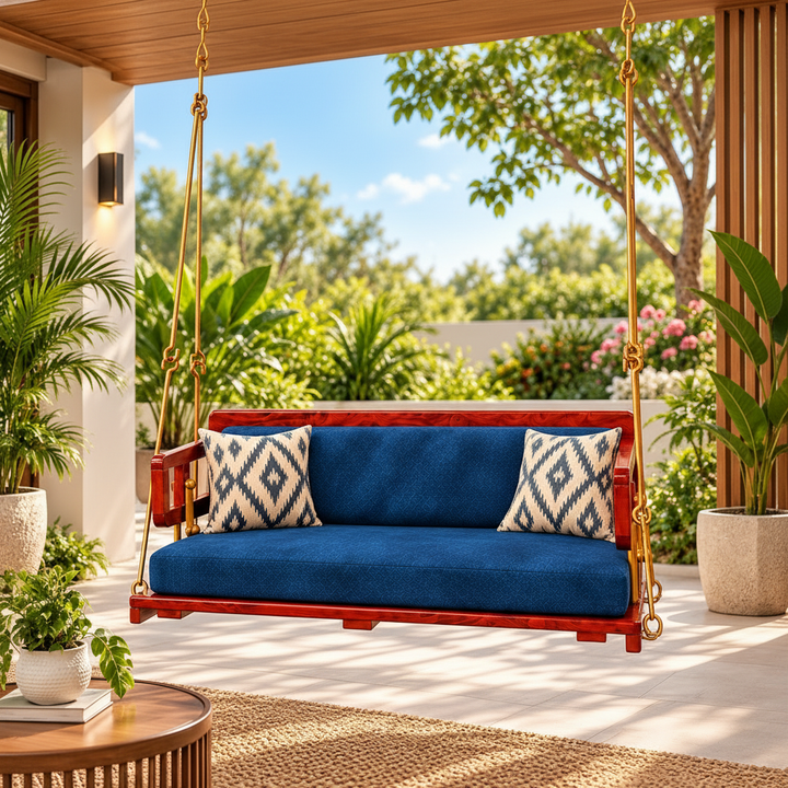Translation missing: en.Wooden Platform Reversible Swing (Jhula) with Cushions and Chains 
