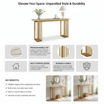 Modern Console Table with White Ceramic Marble Top, Gold Metal Frame & Open Storage Shelves, Narrow Entryway Table for Hallway, Foyer and Living Room 