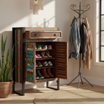 Reclaimed Wood Mauri 2-Door Shoe Cabinet with Drawer Storage Shoe Rack Organiser for Home 
