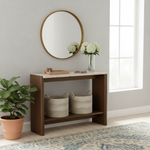Farmhouse 2-Tier Console Table with Ceramic Marble Top & Mango Wood Base, Slim Entryway Sofa Table for Hallway, Foyer and Living Room 