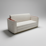 Beige Fabric 2-Seater Sofa with Mango Wood Accents & Channel Tufting 