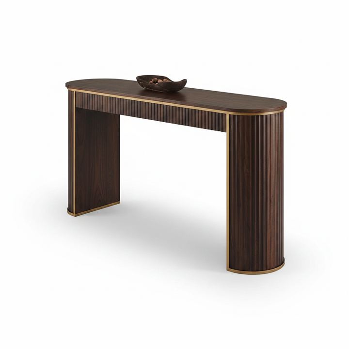 Translation missing: en.Modern Fluted Console Table with Ceramic Marble Top &amp; Dark Walnut Finish, Long Narrow Entryway Sofa Table for Hallway, Foyer and Living Room 