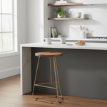 Modern Counter Height Stool – Gold Frame, Wood Finish Seat (25") 
