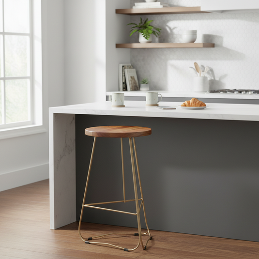 Translation missing: en.Modern Counter Height Stool – Gold Frame, Wood Finish Seat (25") 