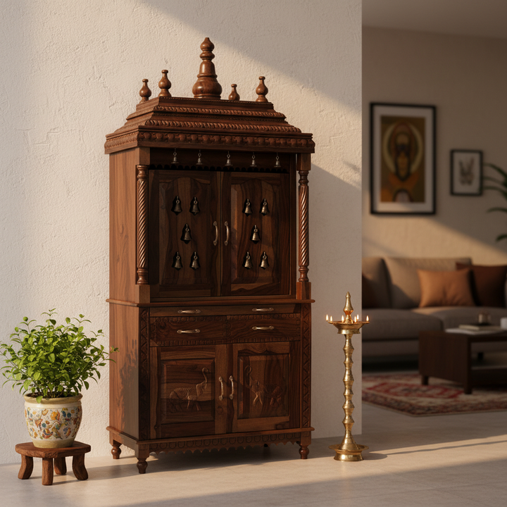 Translation missing: en.Handcrafted Sheesham Wood Temple with 2 Drawer for Pooja Room | Temple for Home 