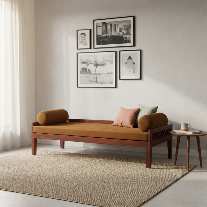 Translation missing: en.Solid Mango Wood Dewan Sofa Bed with Cushion for Living Room Hall (Solid Wood) 