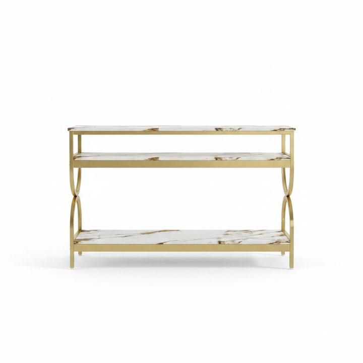 Translation missing: en.3-Tier Console Table with Ceramic Marble Top, Open Storage Shelves &amp; Gold Metal Frame for Entryway, Hallway, Foyer and Living Room 