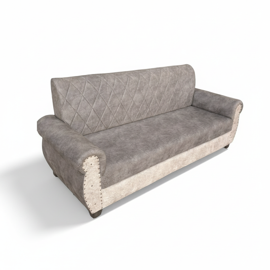 Sofa | Wood Frame Suede Fabric 40D Foam Cushion | Comfortable, Durable, Stylish & Modern for Living Room Furniture | Compact Design Lounge Seat Relaxation (Light Grey + Beige 4) 