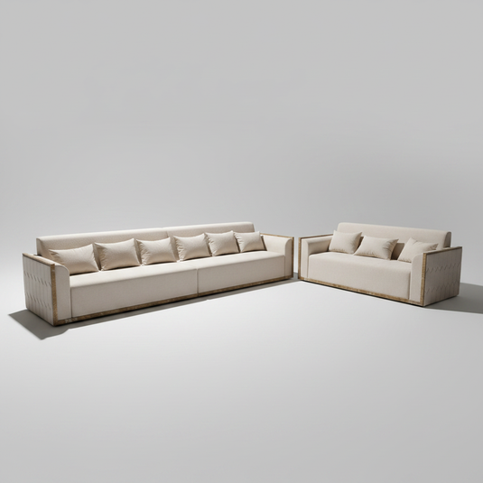Translation missing: en.Elegant Beige Fabric 6+3 Seater Sofa Set with Wooden Accents 