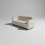 Beige Fabric 2-Seater Sofa with Mango Wood Accents & Channel Tufting 