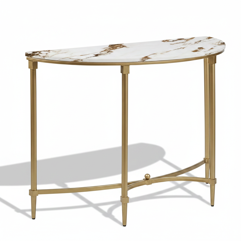 Luxury Console Table with Ceramic Marble Top & Gold Metal Legs, Narrow Entryway Display Table for Hallway, Foyer, Living Room and Behind Sofa 