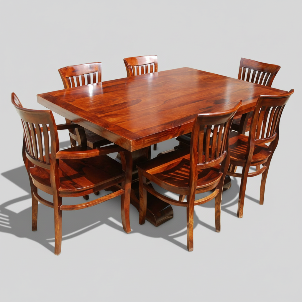 Sheesham Wood Honolulu 6 Seater Dining Table Set for Home | Dining Furniture | Brown Finish 