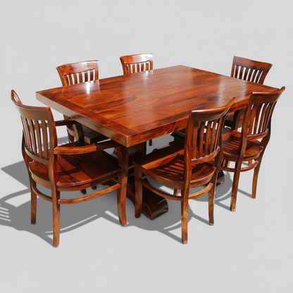 Sheesham Wood Honolulu 6 Seater Dining Table Set for Home | Dining Furniture | Brown Finish 