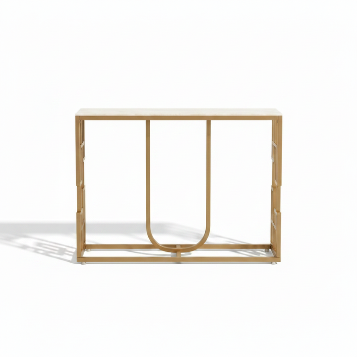 Translation missing: en.Narrow Console Table with Light Brown Ceramic Marble Top &amp; Gold Metal Frame, Modern Entryway Accent Table for Hallway, Foyer, Living Room and Behind Sofa 