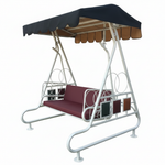 Outdoor Garden Swing with Canopy Dark Magenta + Black Fabric And Metal Frame White Powdercoted Finish 