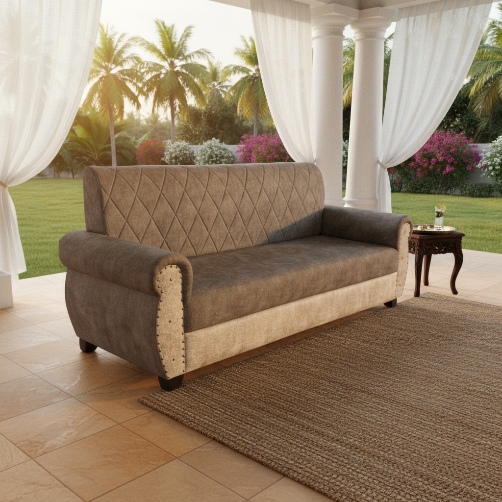 Sofa | Wood Frame Suede Fabric 40D Foam Cushion | Comfortable, Durable, Stylish & Modern for Living Room Furniture | Compact Design Lounge Seat Relaxation (Light Grey + Beige 4) 