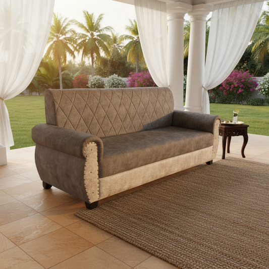 Sofa | Wood Frame Suede Fabric 40D Foam Cushion | Comfortable, Durable, Stylish & Modern for Living Room Furniture | Compact Design Lounge Seat Relaxation (Light Grey + Beige 4) 