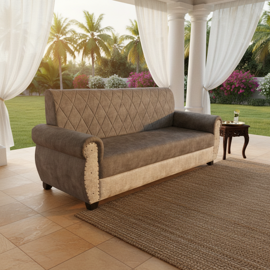 Translation missing: en.Sofa | Wood Frame Suede Fabric 40D Foam Cushion | Comfortable, Durable, Stylish &amp; Modern for Living Room Furniture | Compact Design Lounge Seat Relaxation (Light Grey + Beige 4) 