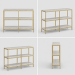3-Tier Console Table witth Ceramic Marble Shelves & Gold Metal Frame, Modern Narrow Sofa Table for Entryway, Hallway, Bedroom, Foyer and Living Room 