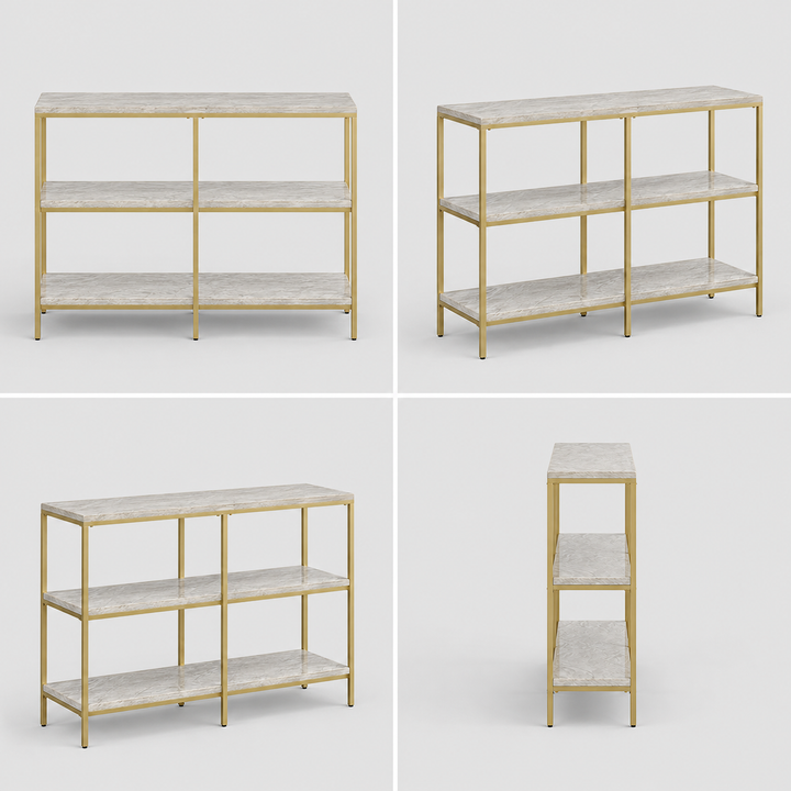 Translation missing: en.3-Tier Console Table witth Ceramic Marble Shelves &amp; Gold Metal Frame, Modern Narrow Sofa Table for Entryway, Hallway, Bedroom, Foyer and Living Room 