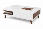 Mango Wood Coffee Table with Drawer & Open Shelf – White & Brown 