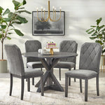 4 Seater Mango Wood Dining Table Set with Grey Upholstered Chairs 