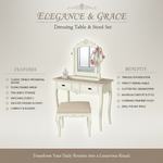 Wooden Antique Dressing Table with Stool for Living Room (White Finish) 