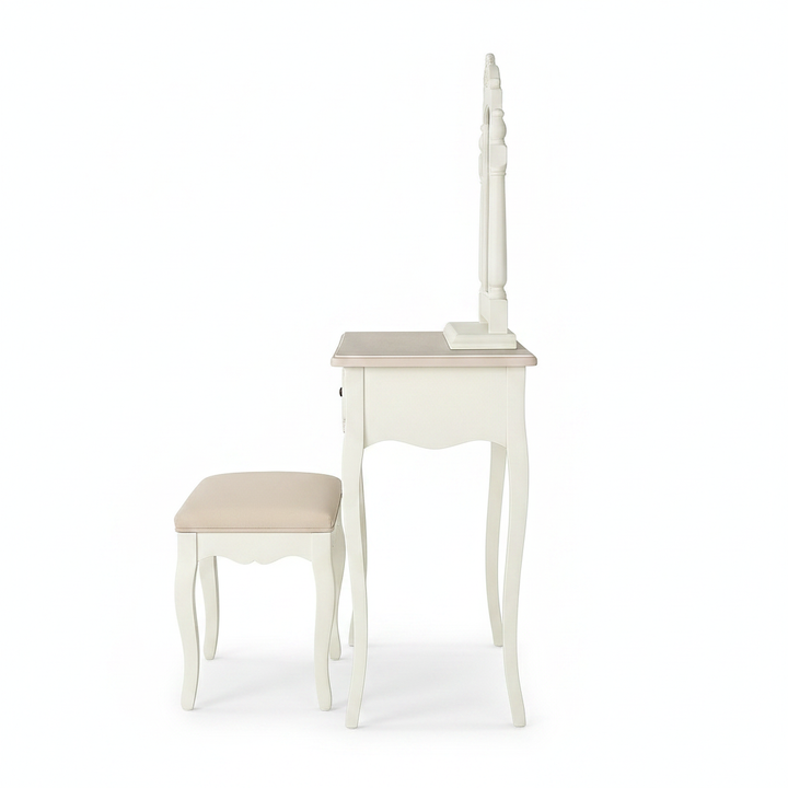 Translation missing: en.Wooden Antique Dressing Table with Stool for Living Room (White Finish) 
