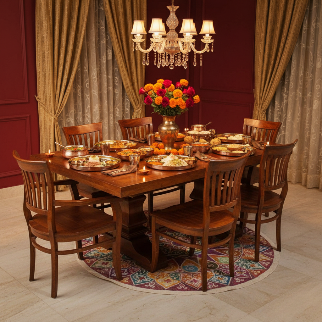 Sheesham Wood Honolulu 6 Seater Dining Table Set for Home | Dining Furniture | Brown Finish 