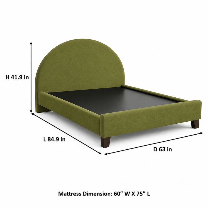 Translation missing: en.Upholstered Bed Frame, Green Fabric with Wooden Construction, Arched Headboard Platform Bed 