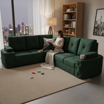 7-Seater Sofa with Padded Armrest, Premium Faux Leather Fabric Corner Sofa for Guests, Living 