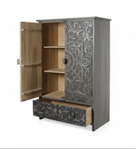 Scolpito Mango Wood Wardrobe for Bedroom 2-Door Antique Wooden Almirah for Storage/Space Saving with 1-Drawer Storage Organizer Rack Clothes Cupboard for Bedroom 