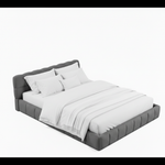 Katence Elegant Linen Platform Bed with Upholstered Headboard and Solid Frame Stability Beige Fabric 