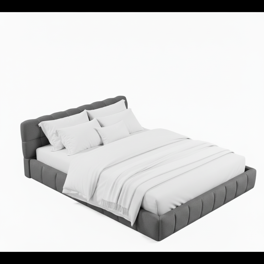 Katence Elegant Linen Platform Bed with Upholstered Headboard and Solid Frame Stability Beige Fabric 