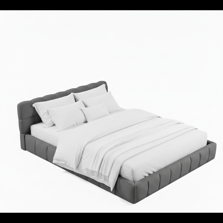 Translation missing: en.Katence Elegant Linen Platform Bed with Upholstered Headboard and Solid Frame Stability Beige Fabric 