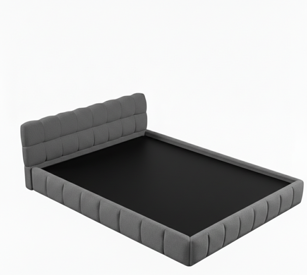 Katence Elegant Linen Platform Bed with Upholstered Headboard and Solid Frame Stability Beige Fabric 
