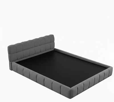 Katence Elegant Linen Platform Bed with Upholstered Headboard and Solid Frame Stability Beige Fabric