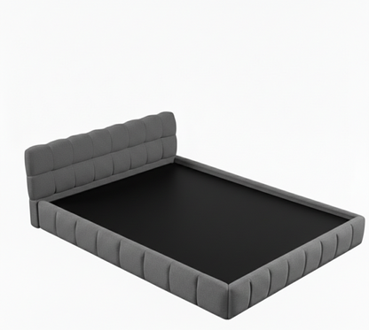 Katence Elegant Linen Platform Bed with Upholstered Headboard and Solid Frame Stability Beige Fabric 