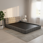 Katence Elegant Linen Platform Bed with Upholstered Headboard and Solid Frame Stability Beige Fabric 