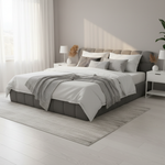 Katence Elegant Linen Platform Bed with Upholstered Headboard and Solid Frame Stability Beige Fabric 