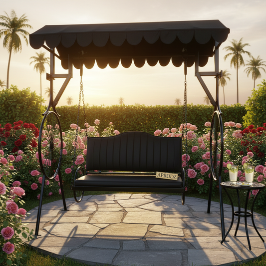APRODZ Best Buy Steel Porch Jhula Swings Outdoor Iron Frame Deluxe Patio Garden Porch Canopy 3 Seats Swing with Bench 