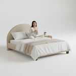 Upholstered Bed Frame, Green Fabric with Wooden Construction, Arched Headboard Platform Bed 