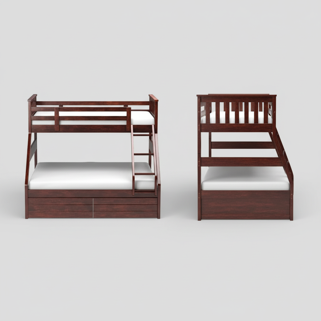 Sheesham Twin/Queen Bunk Bed with 2 Drawer Storage for Bedroom (Rosewood - Brown) 