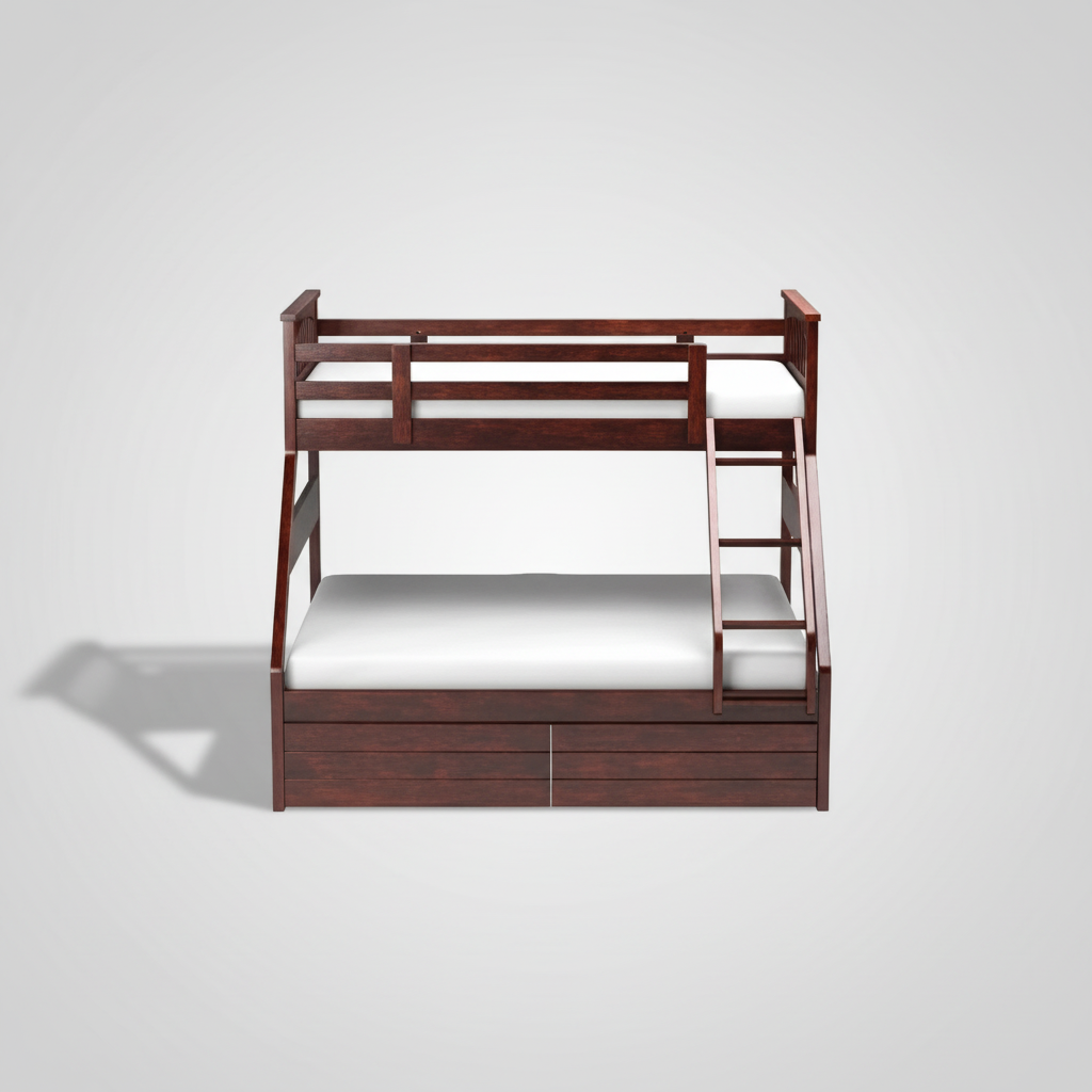 Sheesham Twin/Queen Bunk Bed with 2 Drawer Storage for Bedroom (Rosewood - Brown) 