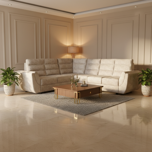 L-Shaped Sectional 6-Seater Sofa with Tufted Cushion Padded Armrest Perfect Fabric Corner Sofa for Guests Living Room, Drawing Room, Office & Lounge (Light Grey) 